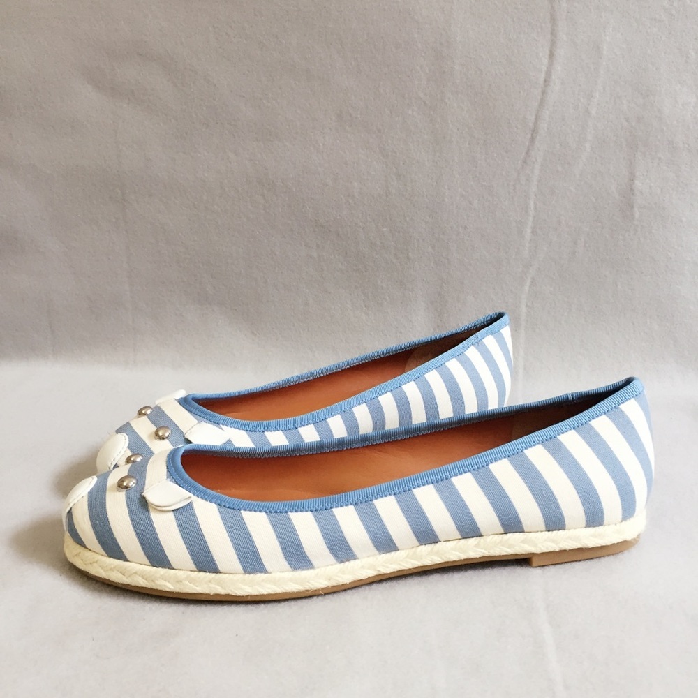 NIB Marc by Marc Jacobs Stripe Canvas Mouse Flat Aqua & White - Picture 4 of 5